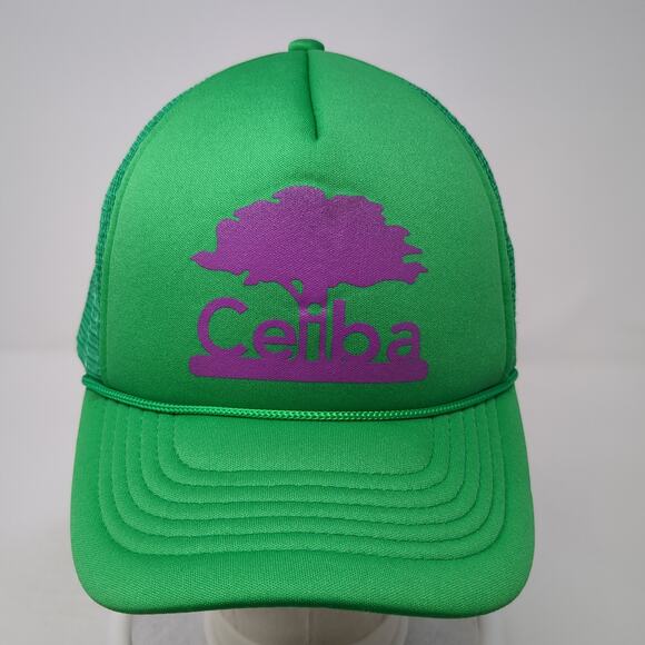 Ceiba Snapback Trucker Hat Green One Size Adjustable Mesh Back Rope Polyester - Picture 2 of 9